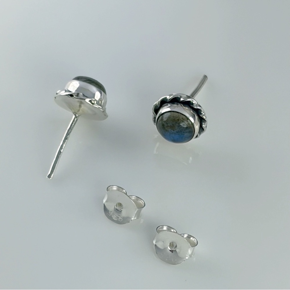 Dark Blue Flash Labradorite Stud Earrings Southwest Pure Sterling Silver 925 - Picture 7 of 10